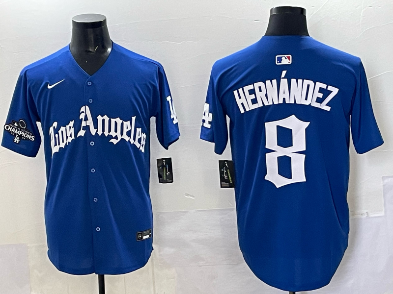 Men Los Angeles Dodgers #8 Hernandez Blue 2025 Nike MLB Jersey style 0015
